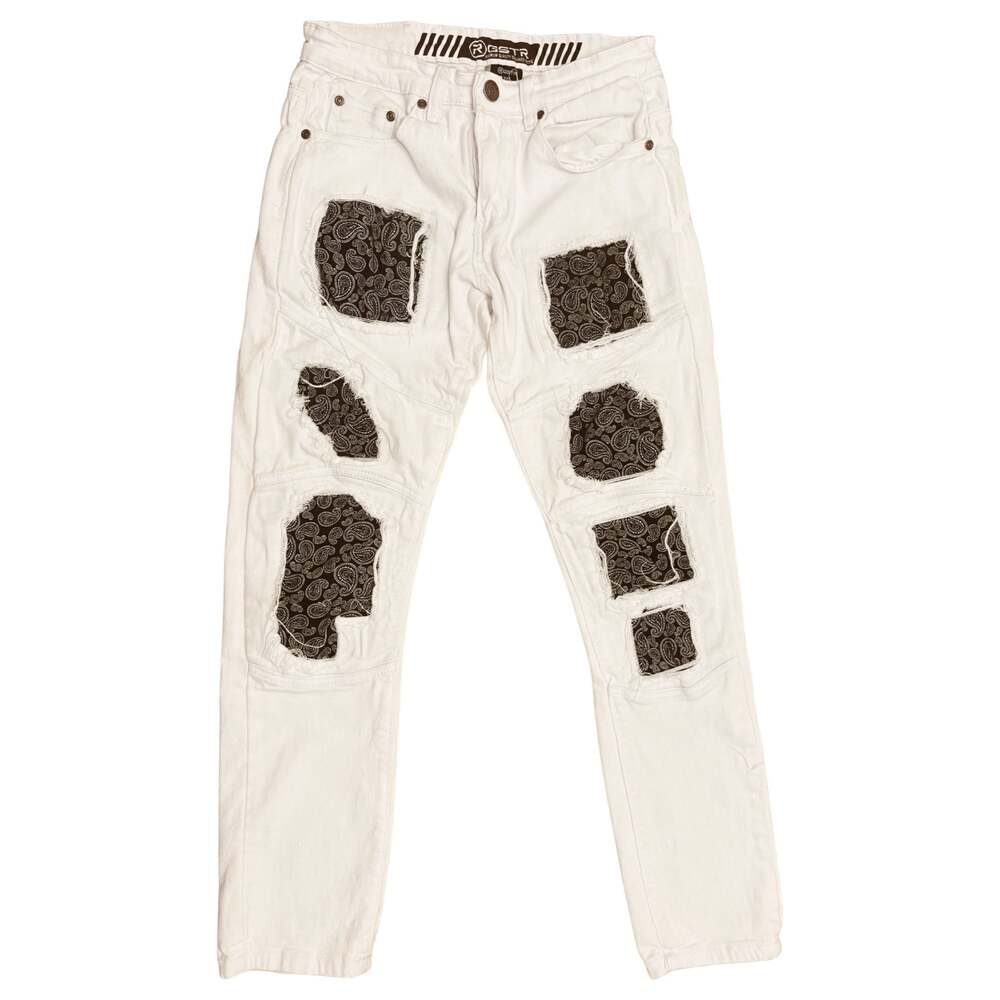 GSTR White Distressed Paisley Patchwork Skinny Jeans Size 30